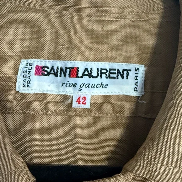 Vintage YSL Rive Gauche Tan Raw Silk Shirt Dress FR 42 US 8/10 - Picture 7 of 15